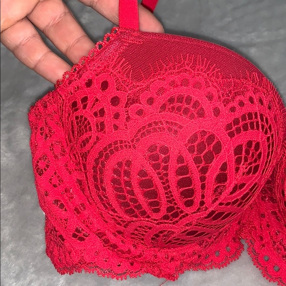 32D Red Lace Dream Angels Lined Demi Bra - Picture 2 of 3